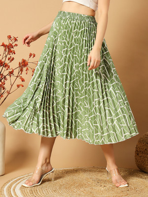 OTABU Abstract Women A-line Light Green Skirt