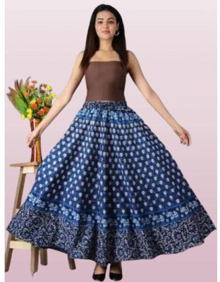 Tankaviss Printed Women Regular Blue Skirt