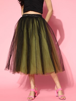 SASSAFRAS Solid Women Flared Green Skirt