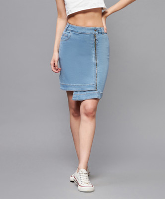 Miss Chase Solid Women Regular Blue Skirt