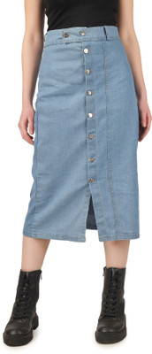 ANSARFABRICS Solid Women Straight Light Blue Skirt