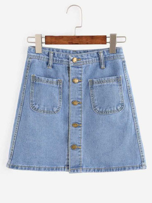 Thekids Solid Girls A-line Blue Skirt