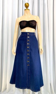 ts fashion Solid Women A-line Dark Blue Skirt