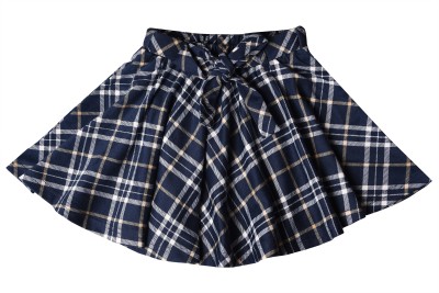 CIERA NX Checkered Girls Flared Dark Blue Skirt