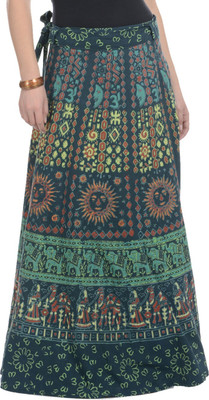 JABAMA Printed Women Wrap Around Green Skirt