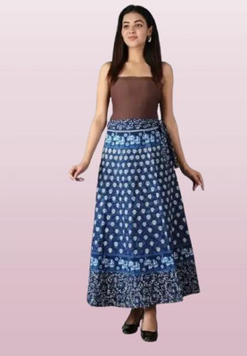Tankaviss Printed Women Regular Blue Skirt