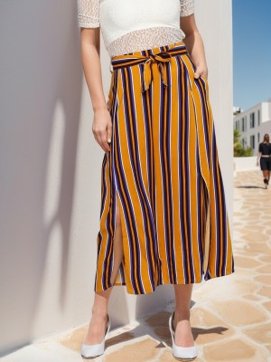 RARE Striped Women A-line Yellow Skirt