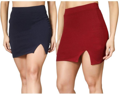 Yunic29 Solid Women A-line Dark Blue, Maroon Skirt