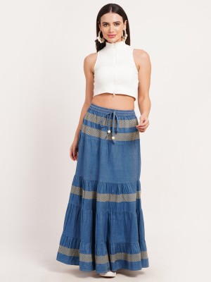 Hi-Fashion Embroidered Women A-line Blue Skirt