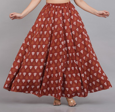 AARMAD Printed Women Flared Maroon Skirt