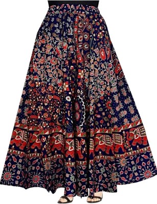 Sahaj Printed Women Wrap Around Dark Blue Skirt