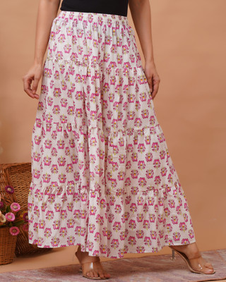 GS CREATION Floral Print Women Flared White Skirt