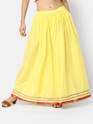 V-MART Solid Women Pleated Yellow, Yellow Skirt