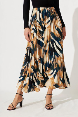 LookShine Printed Women A-line Yellow, Black Skirt