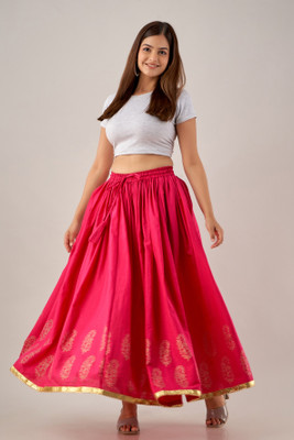 JFT Jaipur Fabtex Printed Women Flared Pink Skirt