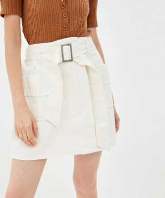 Trendyol Solid Women Regular White Skirt