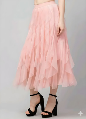 Fashionva Solid Women Flared Light Blue Skirt