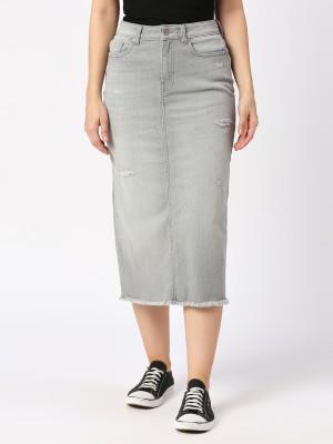 Being Human Solid Women A-line Grey Skirt