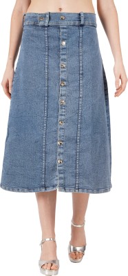 AKSHA CREATION Solid Women Flared Light Blue Skirt