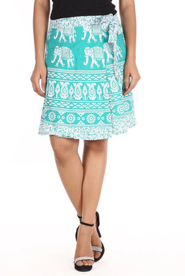 JABAMA Printed Women Wrap Around Green Skirt