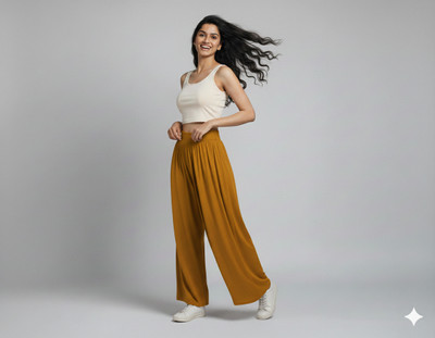 AzadFashion Flared Women Yellow Trousers