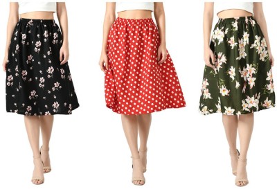 KAVYA Floral Print Women Flared Black, Red, Green Skirt