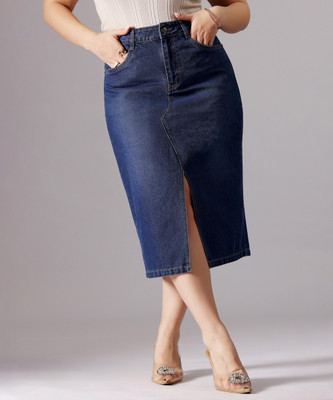 Miss Chase Solid Women Regular Blue Skirt