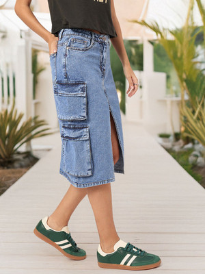 Dressberry Solid Women A-line Blue Skirt