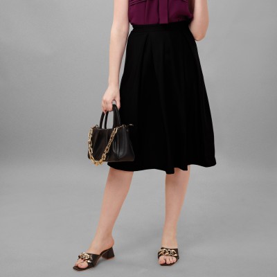 Kinjo Solid Women Flared Black Skirt