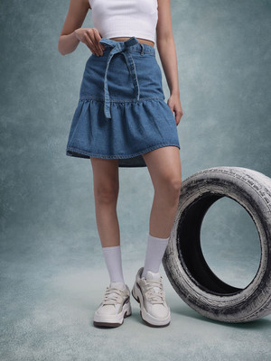 Roadster Solid Women A-line Blue Skirt