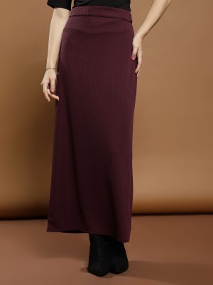 ATHENA Solid Women Straight Purple Skirt