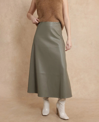 RAREISM Solid Women Regular Green Skirt