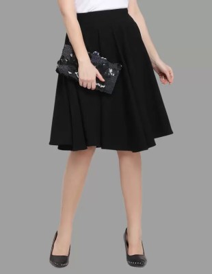 WOMEN MODE Solid Women Flared Black Skirt