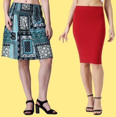 METRONAUT Printed, Solid Women Pencil Multicolor, Red Skirt