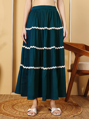 ZWERLON Printed Women Flared Green Skirt