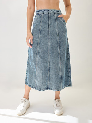 Globus Solid Women A-line Light Blue Skirt