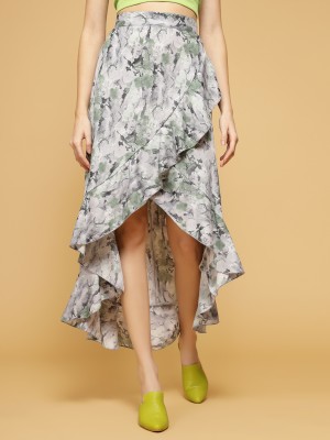 Oomph! Printed Women Asymetric Green Skirt