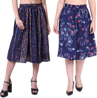 Manat Diva Floral Print, Polka Print Women A-line Multicolor Skirt