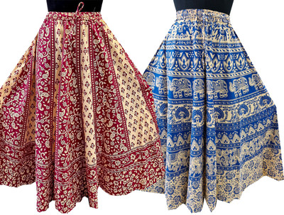 KesarDesign Printed Women Flared Multicolor Skirt