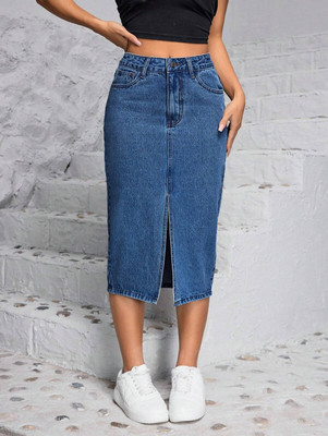 Herway Solid Women Regular Light Blue Skirt