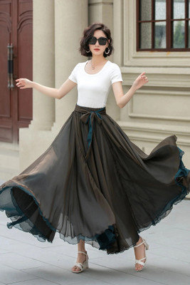 3Buddy Fashion Solid Women Flared Black, Dark Blue Skirt