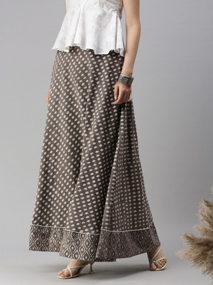 De Moza Printed Women Regular Grey Skirt