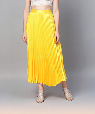 SASSAFRAS Solid Women Regular Yellow Skirt