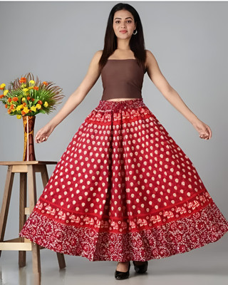 GS Enterprises Printed Women Flared Red Skirt