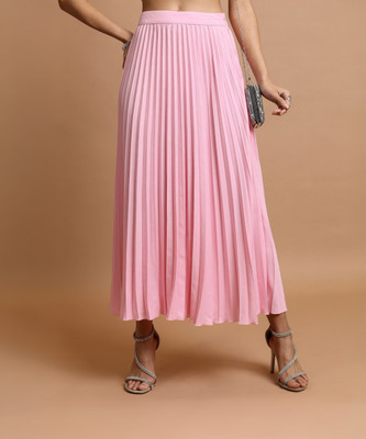 Tokyo Talkies Solid Women Pleated Pink Skirt