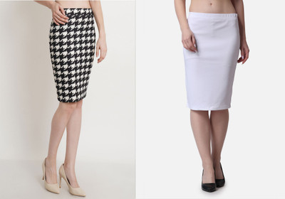 POPWINGS Printed, Solid Women Pencil Multicolor Skirt