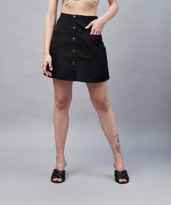 Marie Claire Solid Women A-line Black Skirt
