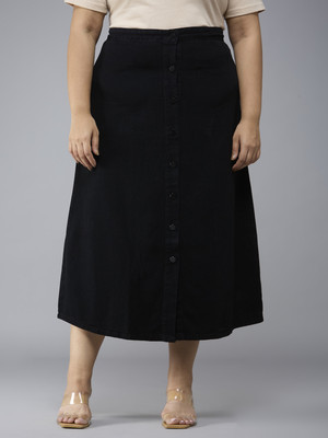 Style Quotient Solid Women A-line Black Skirt