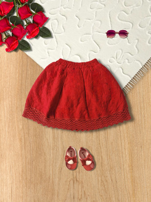 CREATIVE KID'S Printed Girls A-line Red Skirt