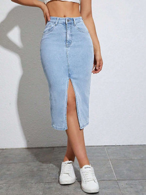 dolsia Solid Women Regular Light Blue Skirt